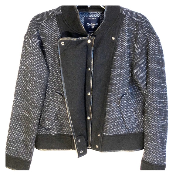 Madewell bomber jacket black blue tweed wool Med - Picture 3 of 8